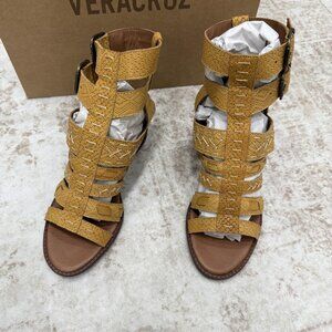 Veracruz Sandals Womens Size US 8.5 EU 39 Tan Leather Gladiator Block Heel Woven